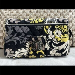 Vera Bradley Baroque Wallet Turn Lock Zip Around Black Yellow & Gray Retired EUC